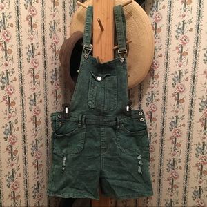 Green Denim Overall Shorts